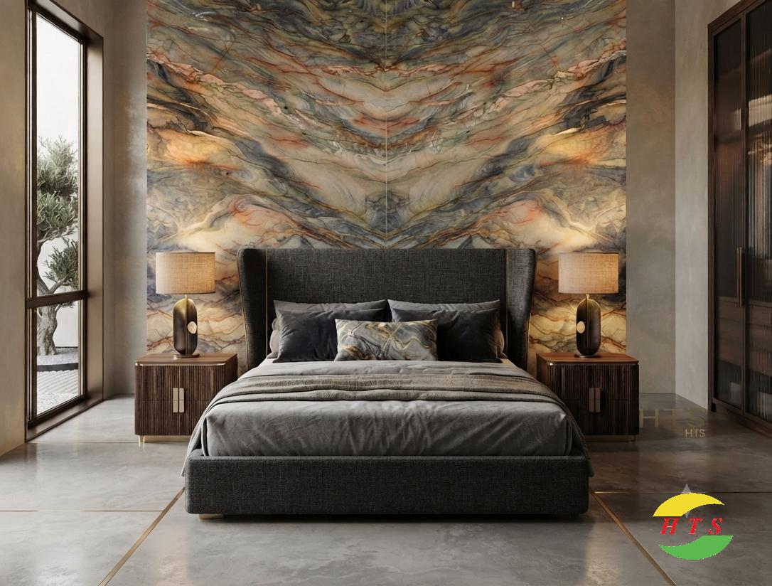 Tranh đá đối xứng granite phòng ngủ